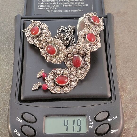 Vintage Sterling Carnelian Tribal Middle Eastern Y Necklace - Picture 6 of 7